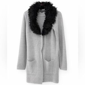 BLACK RIVET SMALL GRAY JACKET WITH FAUX BLACK FUR